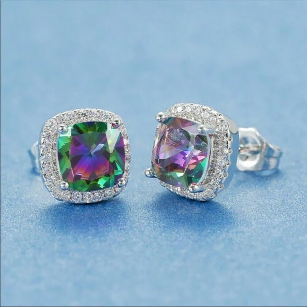 New Rainbow Square Cut Unisex Diamond Earrings